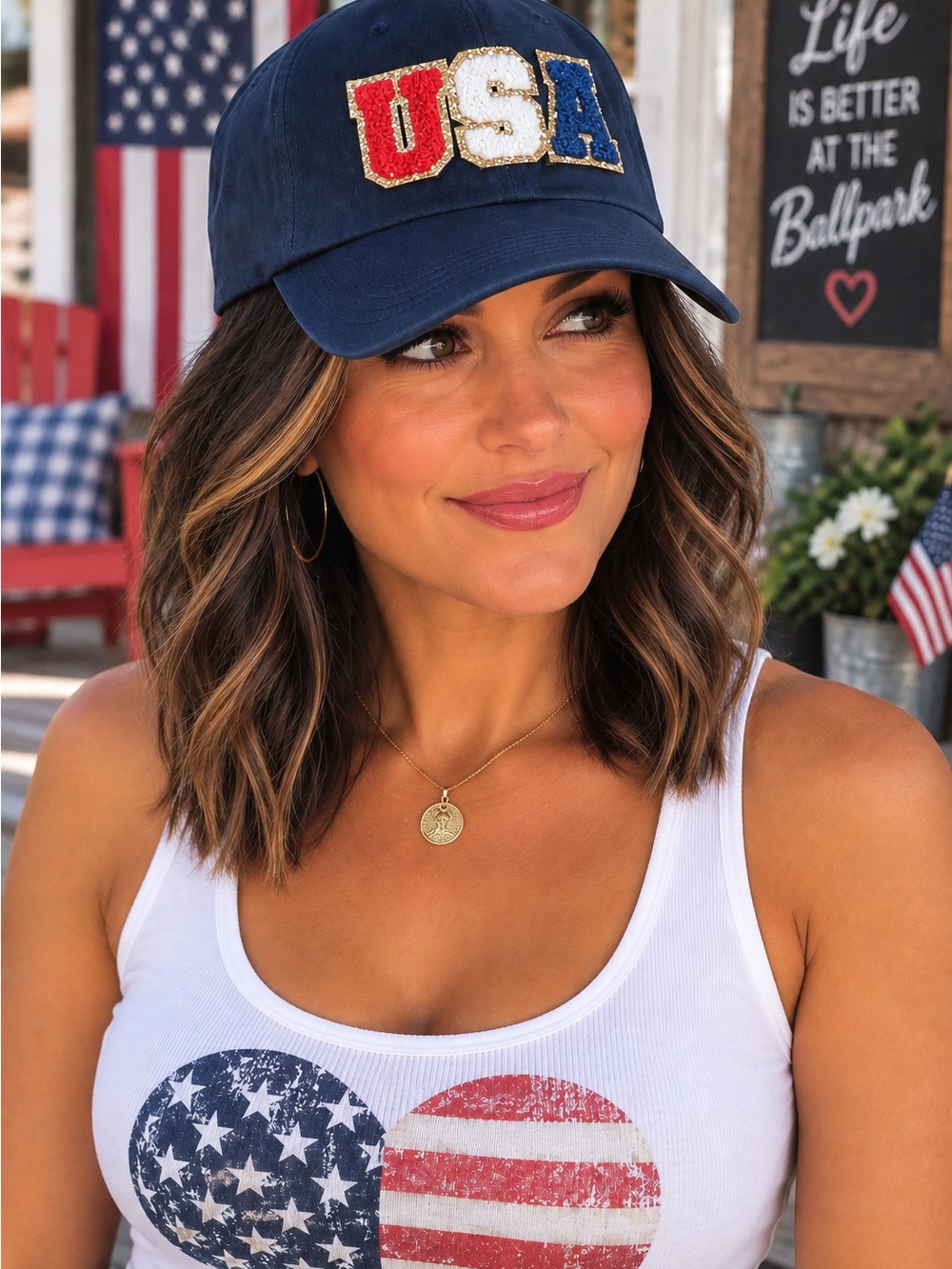 USA Embroidered Navy Baseball Cap - Women’s Stylish Patriotic Hat